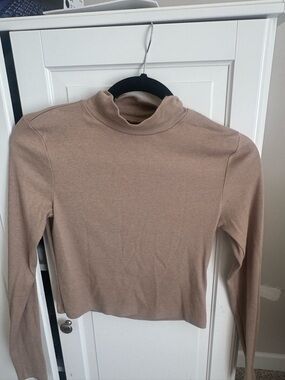 Womens Long Sleeve Mock Neck Top in Beige